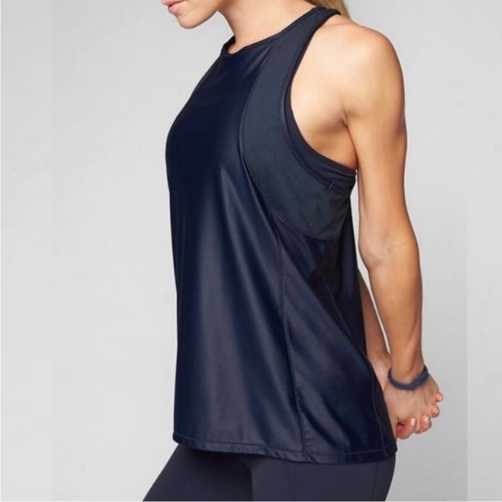 Athleta FitFast Tank Top Racerback in Metallic Sheen Navy Size Small
